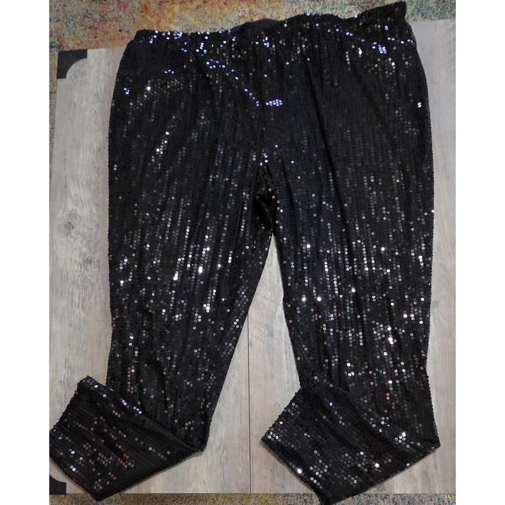 Ashro Black Sequin Sparkling Fancy Festive Pants Plus Size Women 3XL